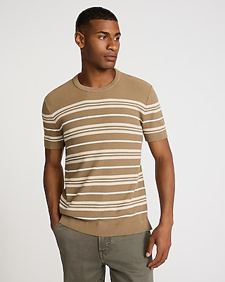 Textured Striped Short Sleeve Sweater
