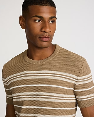 Textured Striped Short Sleeve Sweater