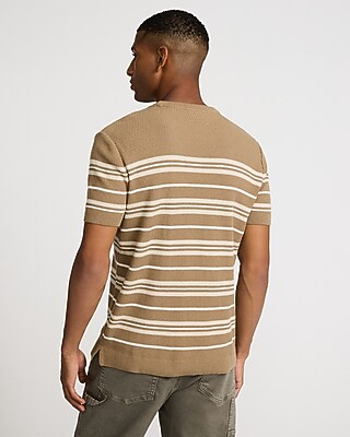 Textured Striped Short Sleeve Sweater