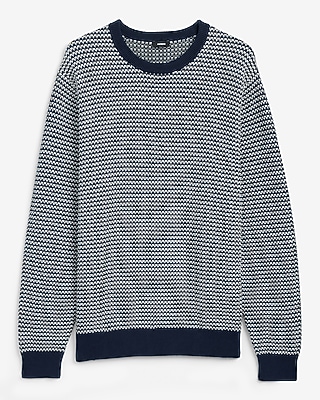 Textured Striped Crew Neck Cotton Sweater