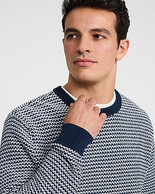Textured Striped Crew Neck Cotton Sweater