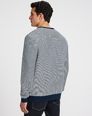 Textured Striped Crew Neck Cotton Sweater