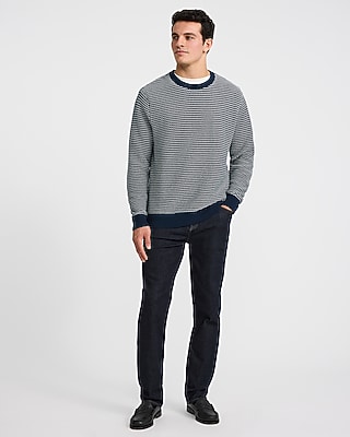 Textured Striped Crew Neck Cotton Sweater