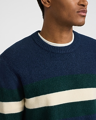 Felted Varsity Striped Crew Neck Sweater | Express