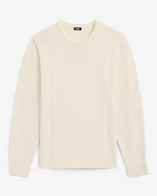 Textured Striped Ribbed Crew Neck Cotton Sweater