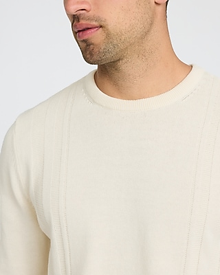 Textured Striped Ribbed Crew Neck Cotton Sweater