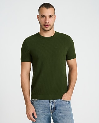 Textured Cotton Crew Neck Sweater T-Shirt