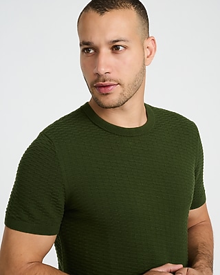 Textured Cotton Crew Neck Sweater T-Shirt