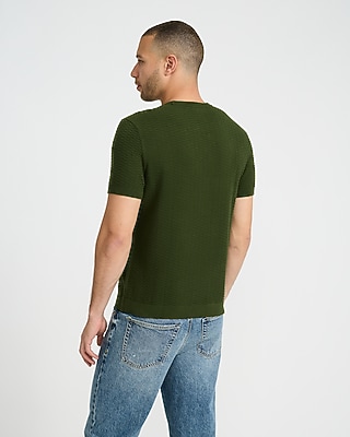 Textured Cotton Crew Neck Sweater T-Shirt