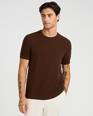 Textured Cotton Crew Neck Sweater T-Shirt