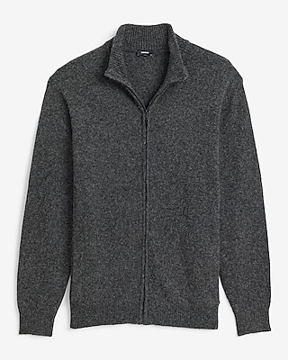 Wool-Blend Mock Neck Zip Front Cardigan