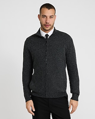 Wool-Blend Mock Neck Zip Front Cardigan