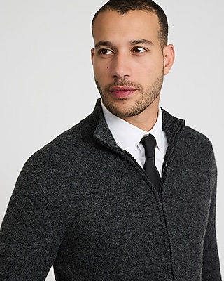 Wool-Blend Mock Neck Zip Front Cardigan