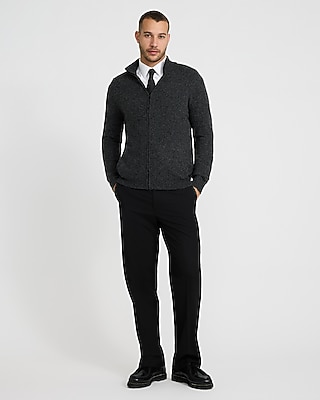 Wool-Blend Mock Neck Zip Front Cardigan