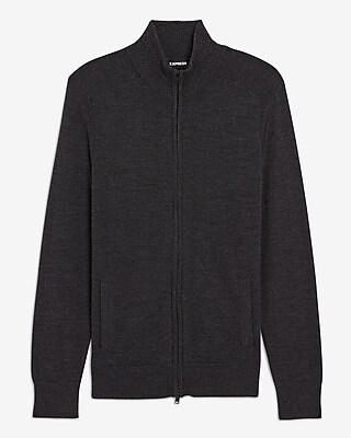 Solid Merino Wool Full Zip Mock Neck Sweater | Express
