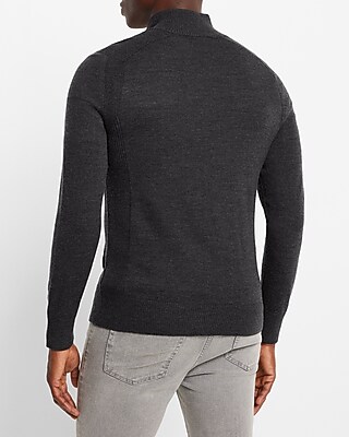 Solid Merino Wool Full Zip Mock Neck Sweater | Express