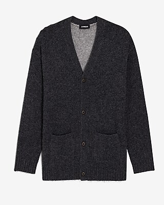 Wool-Blend Double Pocket Oversized Y-Neck Cardigan