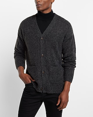 Wool-Blend Double Pocket Oversized Y-Neck Cardigan