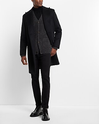 Wool-Blend Double Pocket Oversized Y-Neck Cardigan