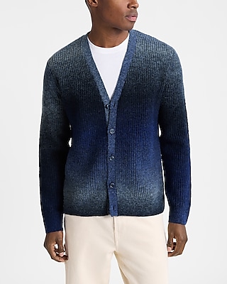 Dip Dye Gradient Ribbed V-Neck Cardigan