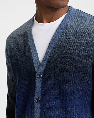 Dip Dye Gradient Ribbed V-Neck Cardigan