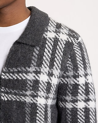 Brushed Plaid Zip Front Cardigan