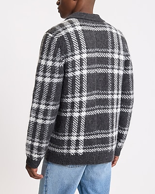 Brushed Plaid Zip Front Cardigan