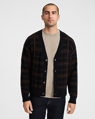 Plaid Cable Knit V-neck Cardigan | Express