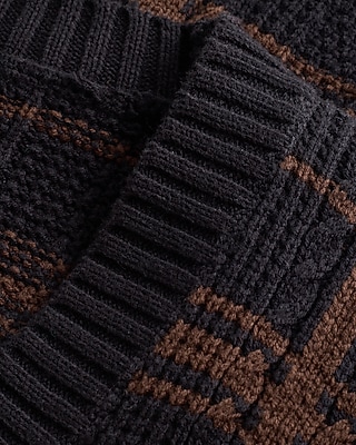 Plaid Cable Knit V-Neck Cardigan