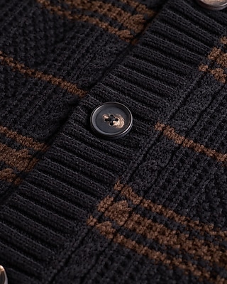 Plaid Cable Knit V-Neck Cardigan