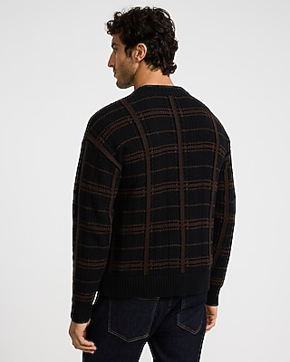Plaid Cable Knit V-Neck Cardigan