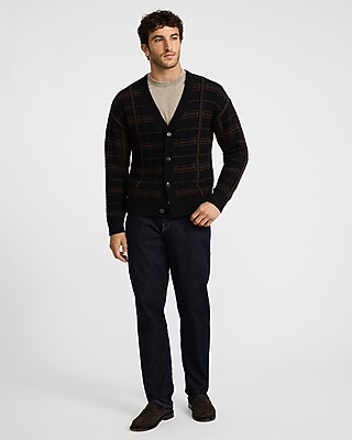Plaid Cable Knit V-Neck Cardigan
