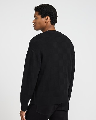 Cotton Monochromatic Checkered Oversized Y-Neck Cardigan