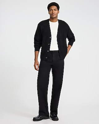 Cotton Monochromatic Checkered Oversized Y-Neck Cardigan