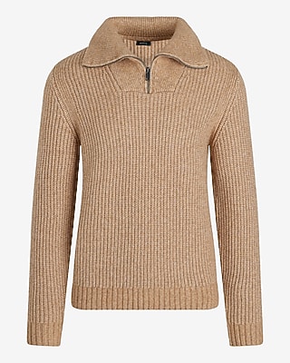 Textured Quarter Zip Oversized Collar Sweater