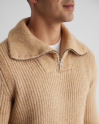 Textured Quarter Zip Oversized Collar Sweater