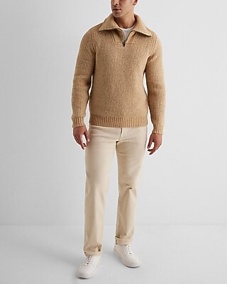 Textured Quarter Zip Oversized Collar Sweater