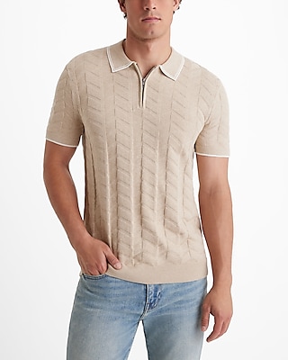 Textured Chevron Cotton-Blend Short Sleeve Sweater Polo