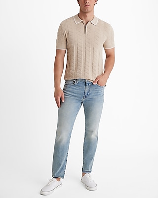 Textured Chevron Cotton-Blend Short Sleeve Sweater Polo