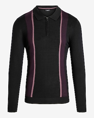 Striped Merino Wool Zip Sweater Polo