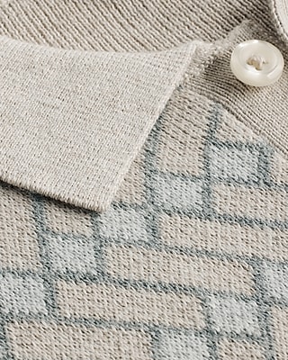 Herringbone Geo Cotton Long Sleeve Sweater Polo