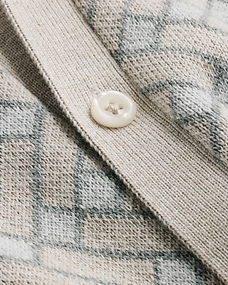 Herringbone Geo Cotton Long Sleeve Sweater Polo