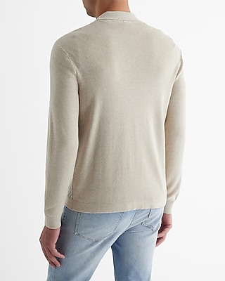 Herringbone Geo Cotton Long Sleeve Sweater Polo