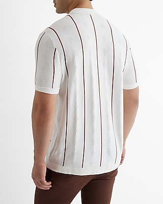 Textured Geo Striped Cotton Short Sleeve Sweater Polo