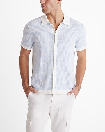 Men'S Spring And Summer Short-Sleeved Zipper Lapel Houndstooth Print  T-Shirt Top 
