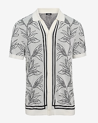 Bordered Palm Print Short Sleeve Sweater Polo