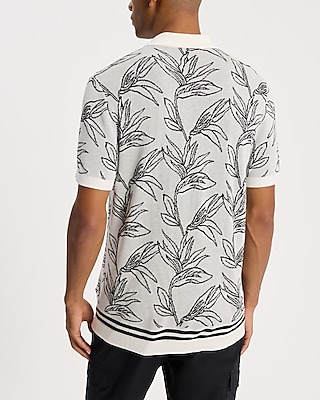 Bordered Palm Print Short Sleeve Sweater Polo