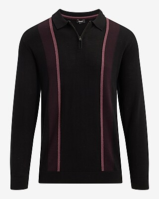 Striped Merino Wool Long Sleeve Sweater Polo