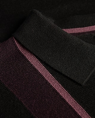 Striped Merino Wool Long Sleeve Sweater Polo