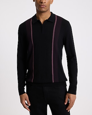 Striped Merino Wool Long Sleeve Sweater Polo